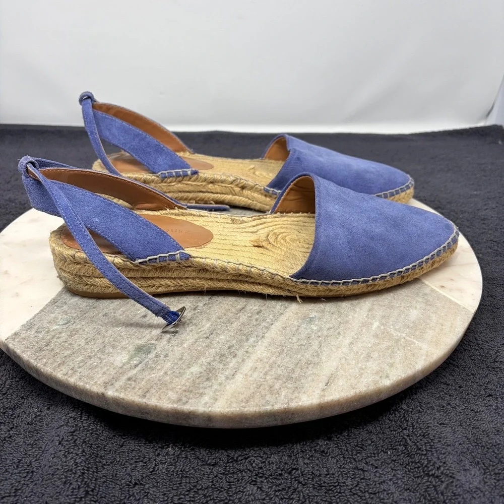 Adolfo Dominguez Blue Suede Espadrille Flats Ankle Tie Womens Sz 39 US 8.5 Coast